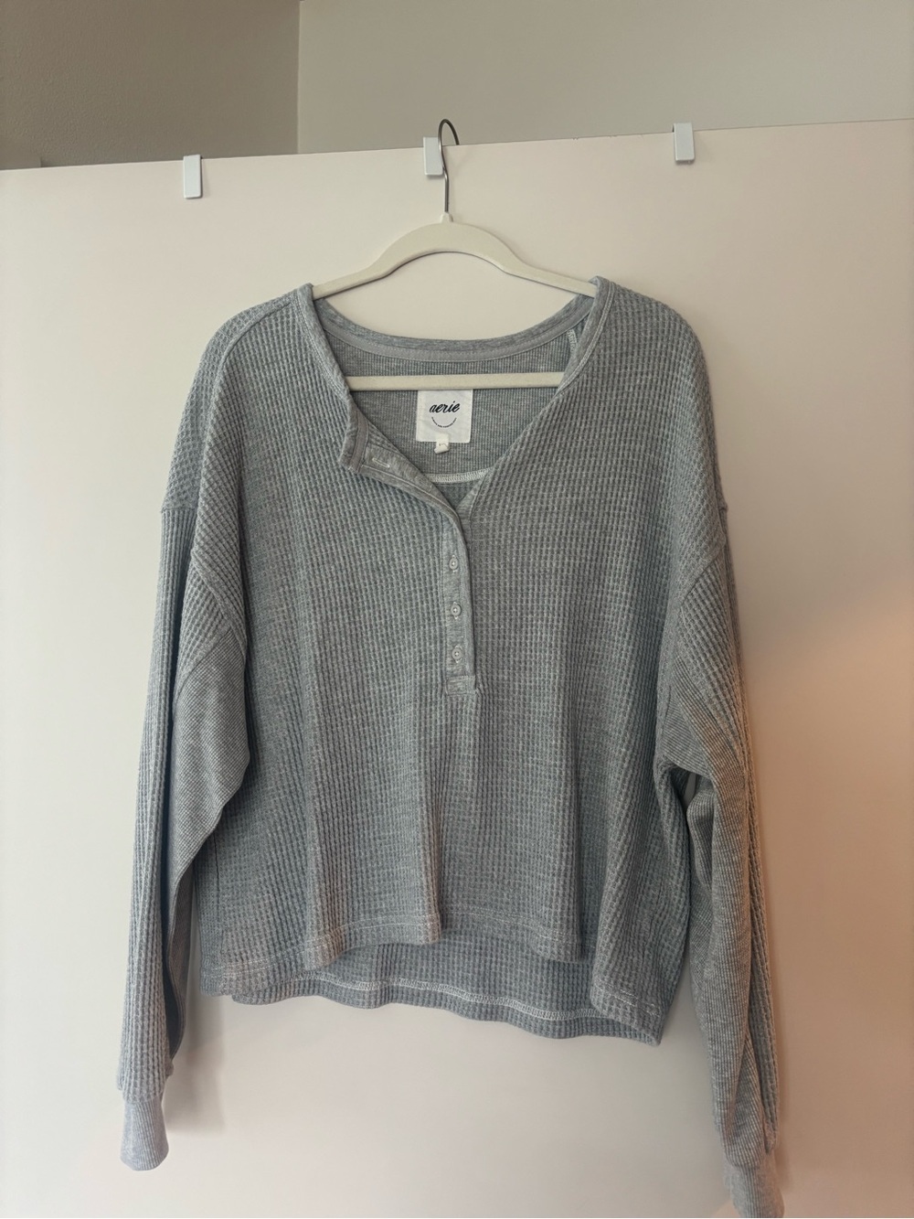 aerie Light Grey Waffle Henley Top